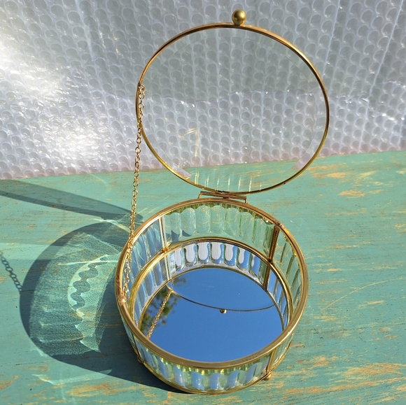 Glass Display Box Gold Metal Jewelry Box Display Case Holder Stained Glass - Picture 5 of 16